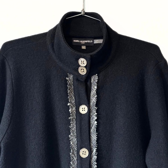 Karl Lagerfeld Paris Lightweight Wool Blend Black & White Jacket Size M - Picture 2 of 7